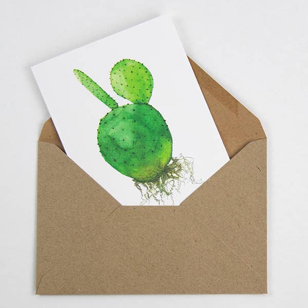 Grusskarte mit Opuntia-Kaktus und Umschlag