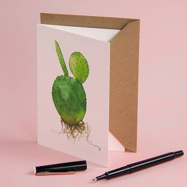 Grusskarte mit Opuntia-Kaktus und Umschlag