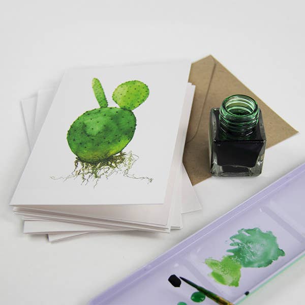Grusskarte mit Opuntia-Kaktus und Umschlag