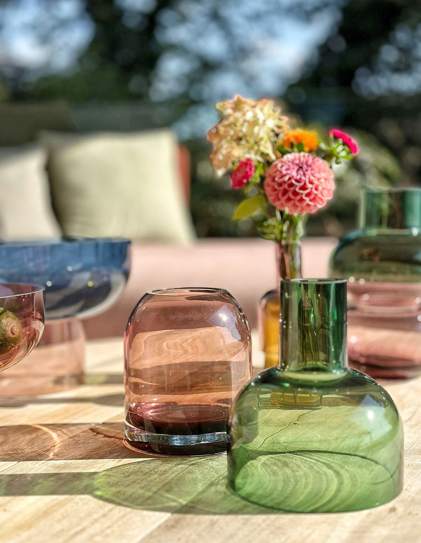 Glas Schale gross - blau/rosa