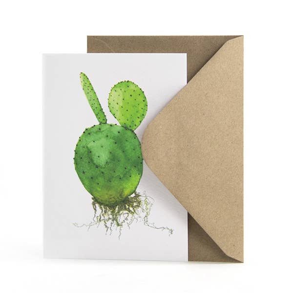 Grusskarte mit Opuntia-Kaktus und Umschlag