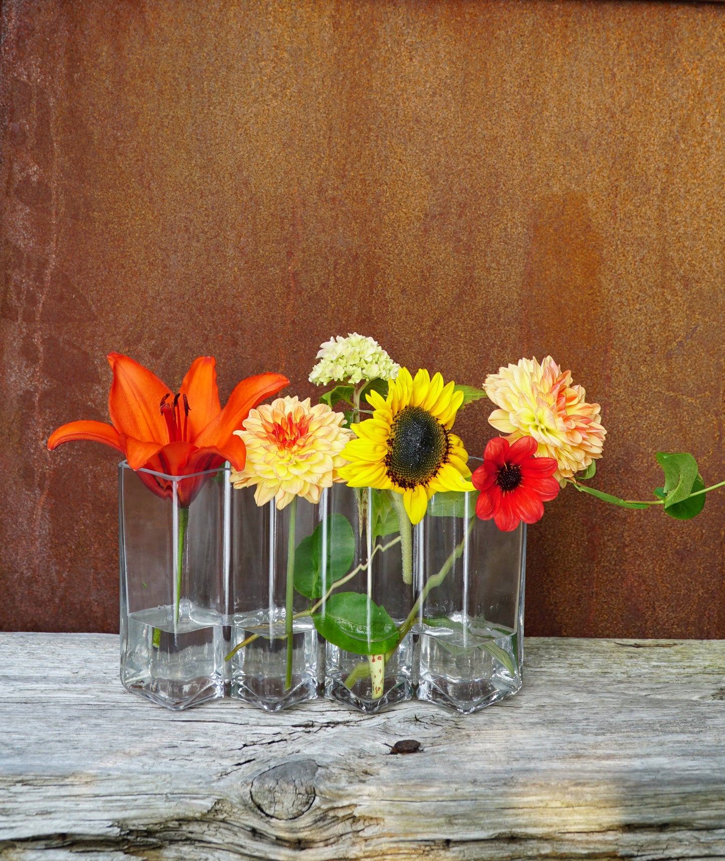 Row Vase vier: Klares Glas