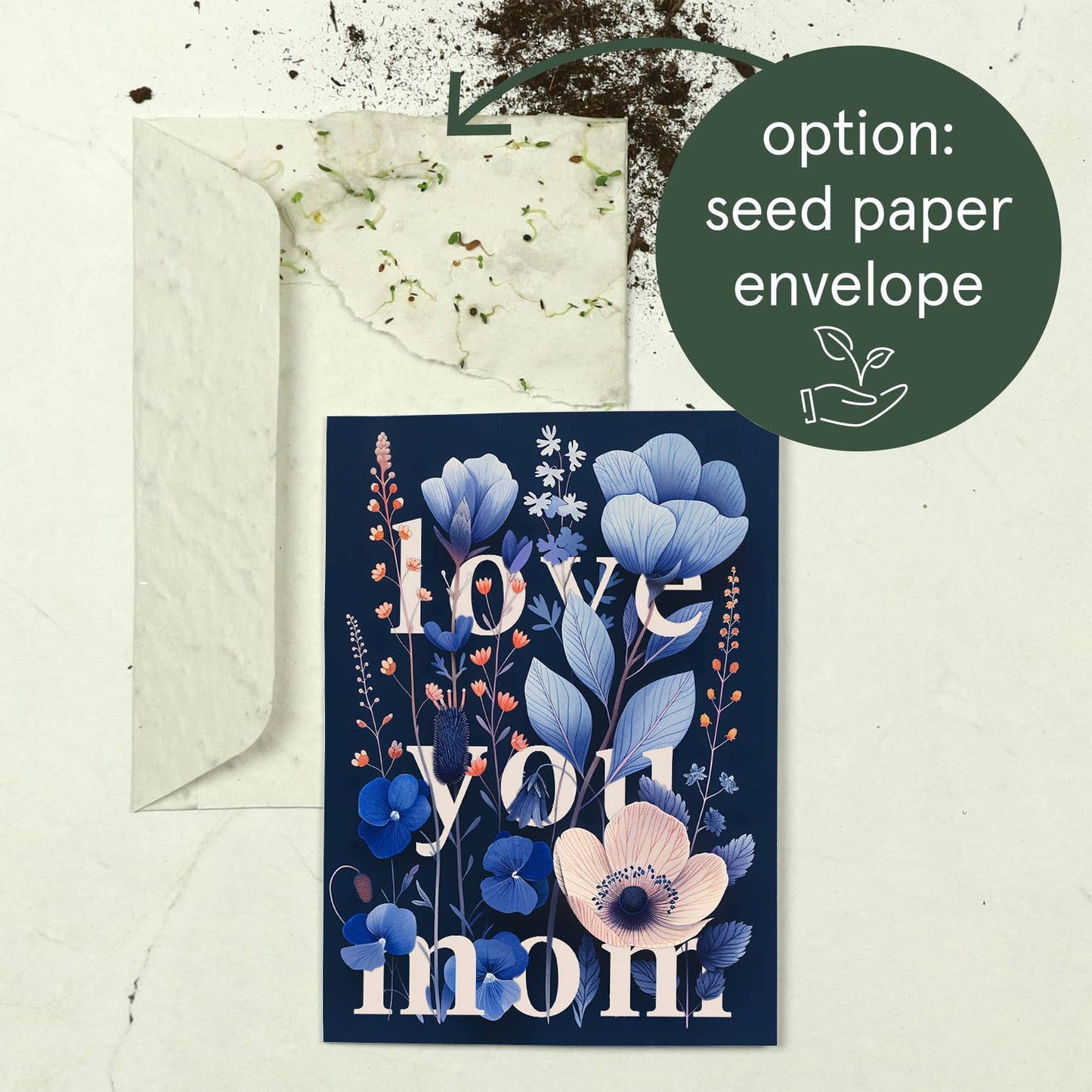 Grusskarte „Love You Mom“ – Blumige Muttertagskarte (A6)