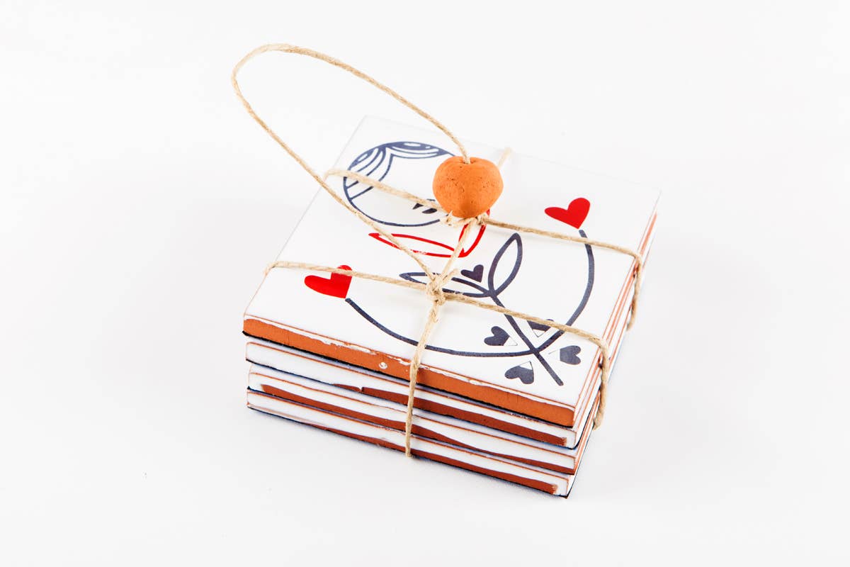 Hora Untersetzer – 4er-Set, handbedruckt, 10 x 10 cm