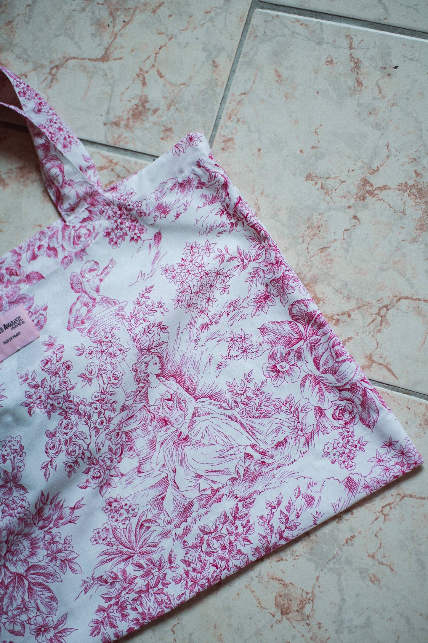 Baumwoll-Totebag Toile-de-Jouy rosa