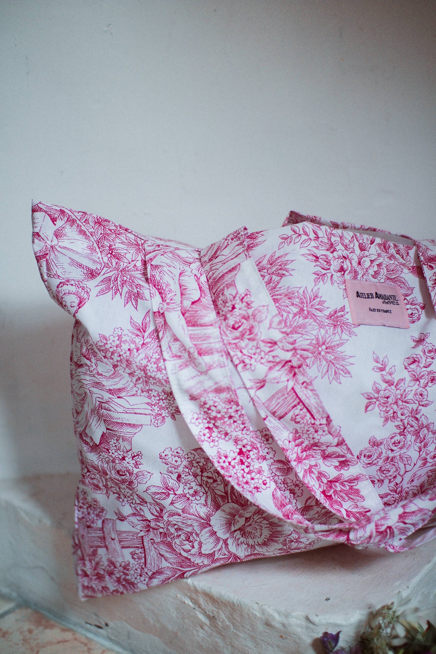 Baumwoll-Totebag Toile-de-Jouy rosa