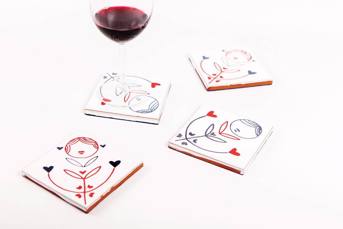 Hora Untersetzer – 4er-Set, handbedruckt, 10 x 10 cm