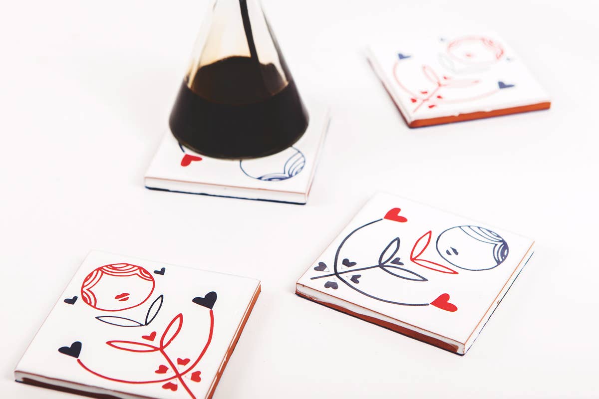 Hora Untersetzer – 4er-Set, handbedruckt, 10 x 10 cm