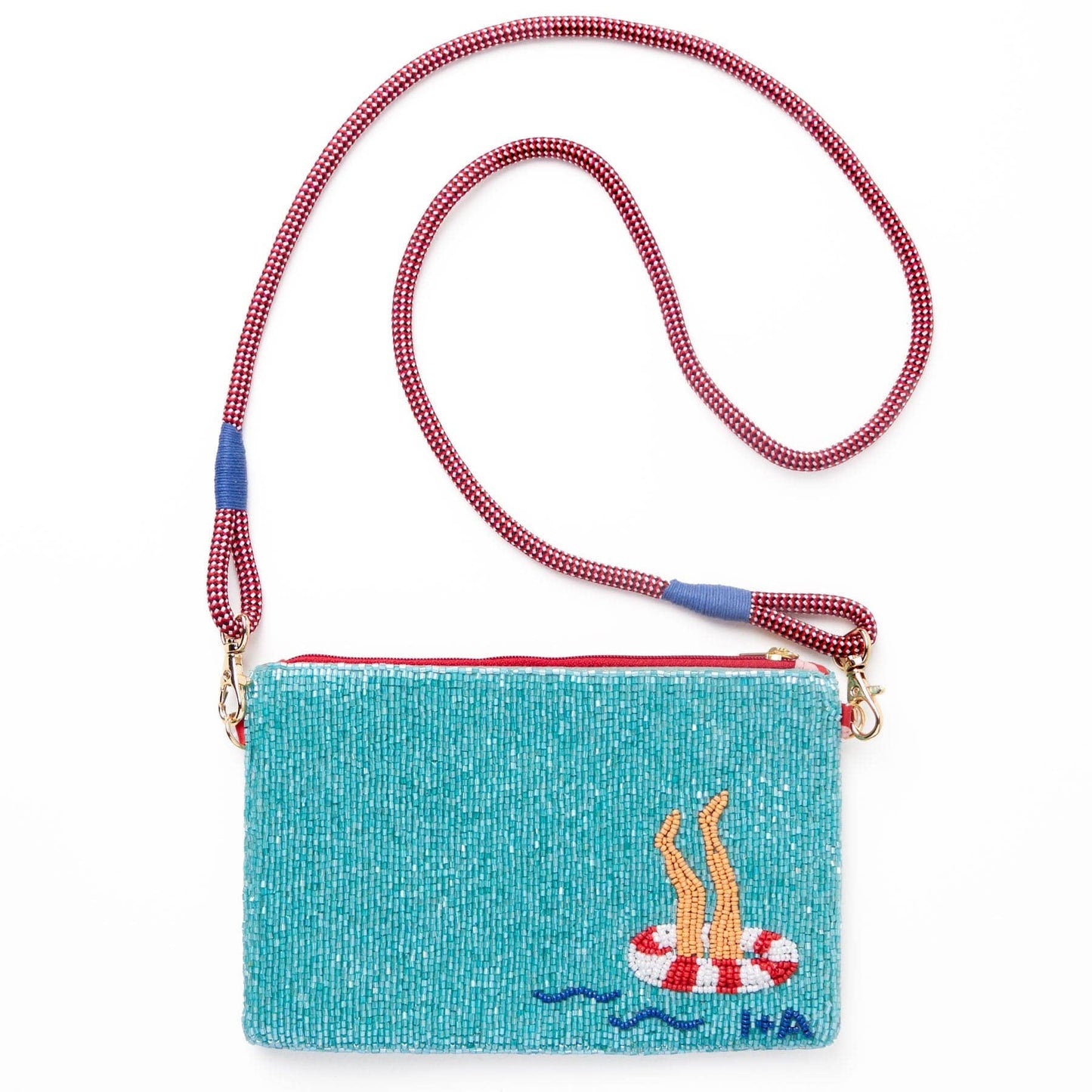 Leila Schwimmer Saatperlen-Clutch mit Riemen