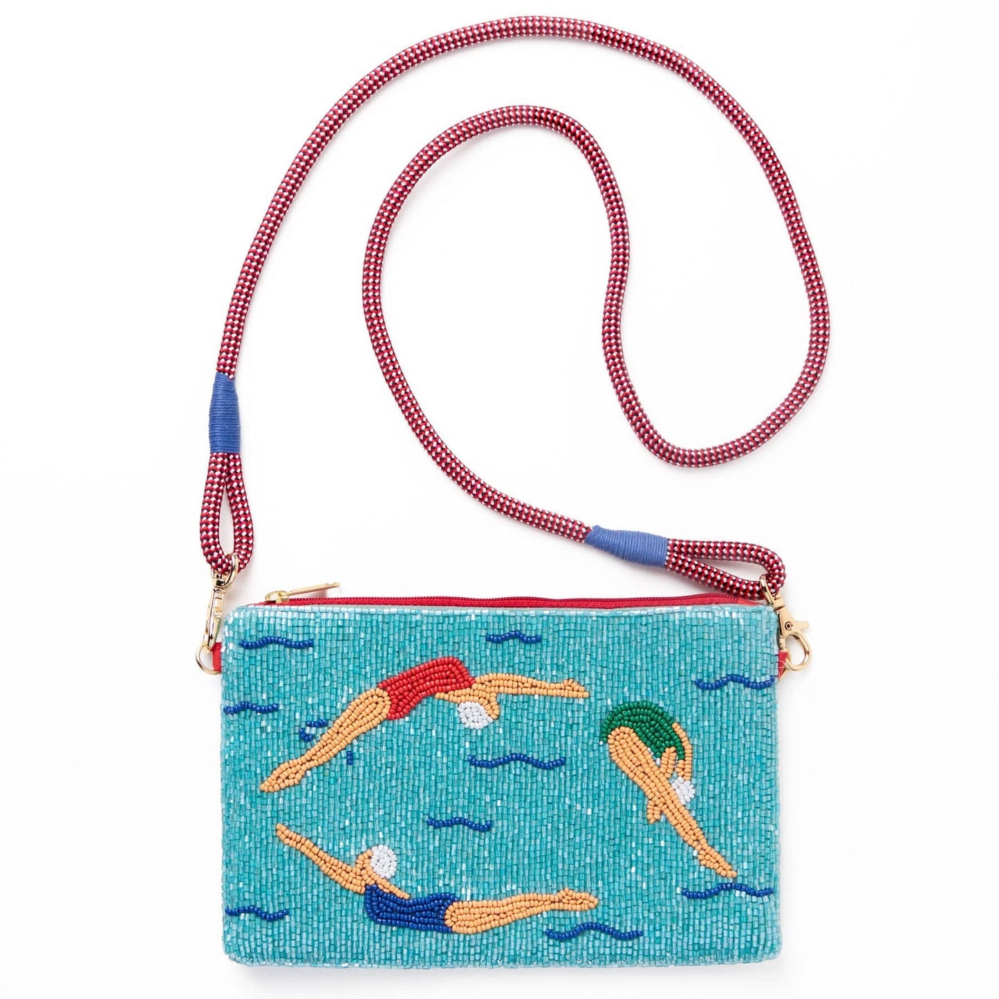 Leila Schwimmer Saatperlen-Clutch mit Riemen