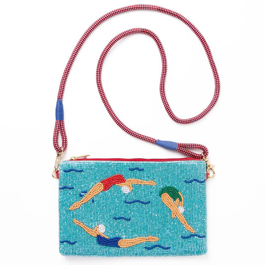 Leila Schwimmer Saatperlen-Clutch mit Riemen