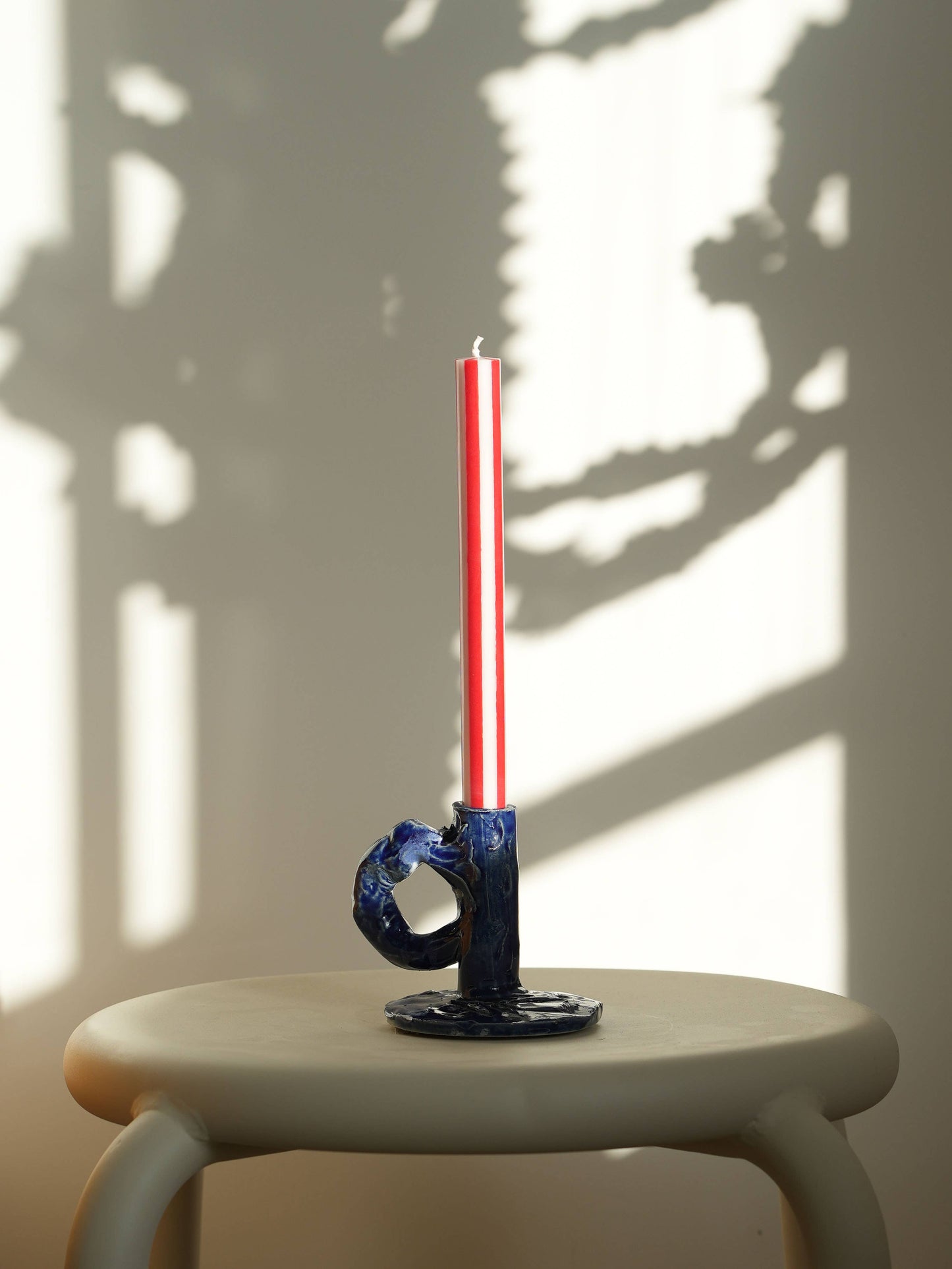 Streifen-Dinnerkerze Pfirsichrosa//Weiß