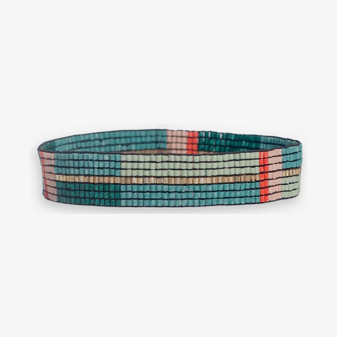Alex Horizontal Colorblock Perlen Stretcharmband Modern Teal und Poppy