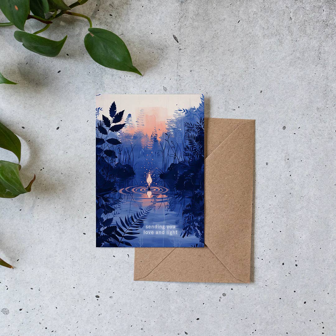 Grusskarte „Sending you love and light“ – Liebevolle Karte mit Kerzenmotiv (A6)