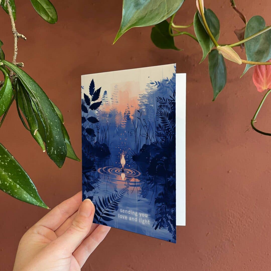 Grusskarte „Sending you love and light“ – Liebevolle Karte mit Kerzenmotiv (A6)