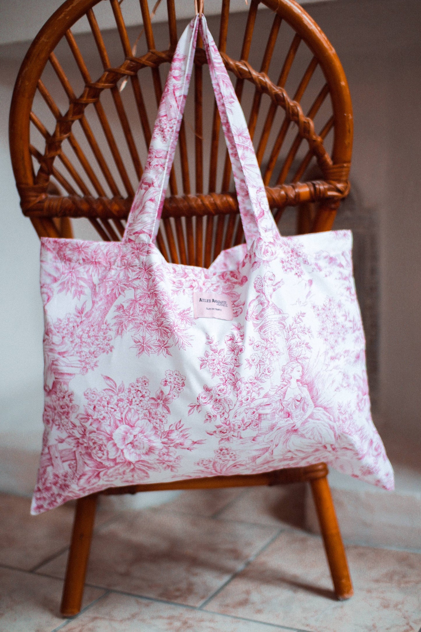 Baumwoll-Totebag Toile-de-Jouy rosa