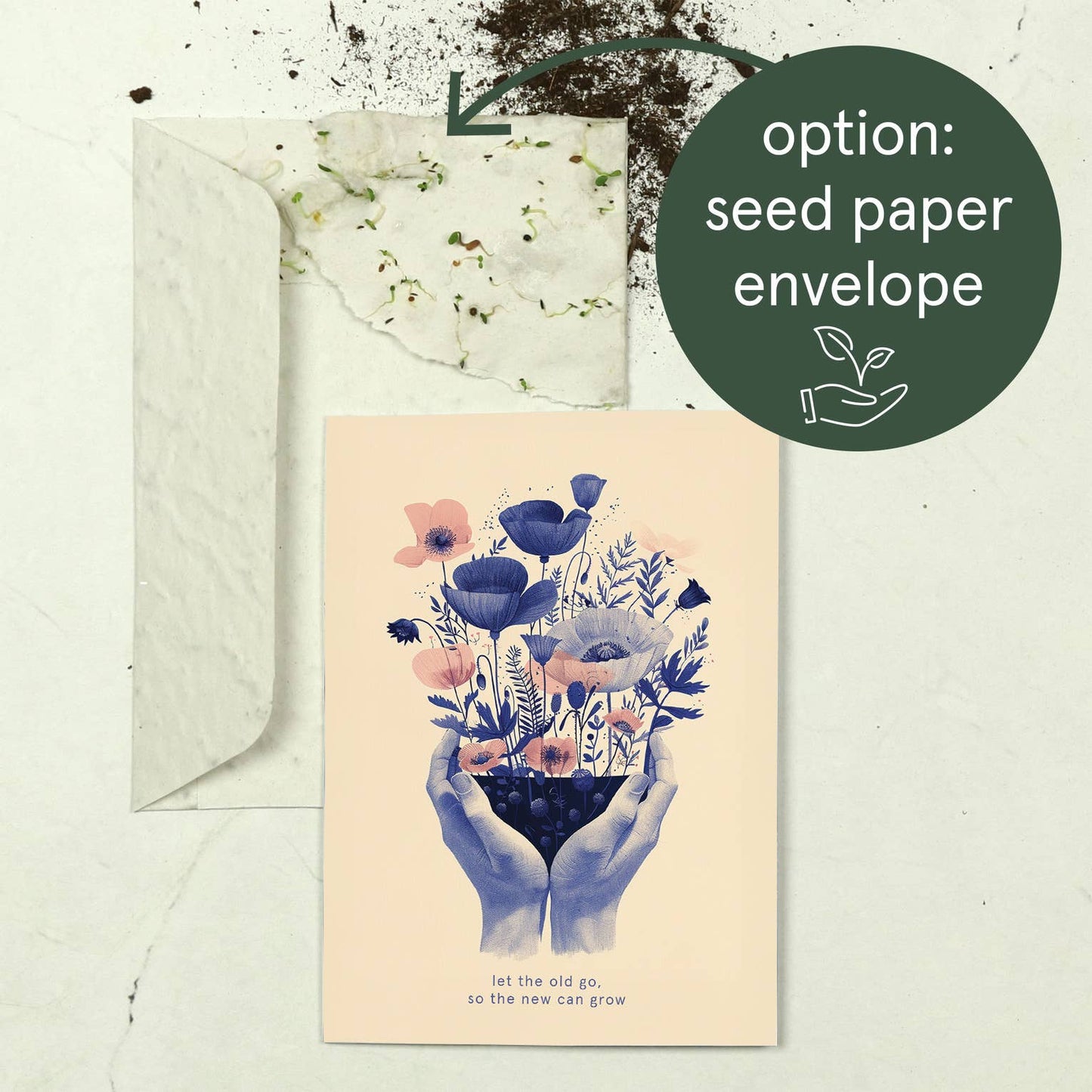 Aufmunterungskarte „Lass Altes los, damit Neues wachsen kann“ – Inspirierende Grusskarte (A6)