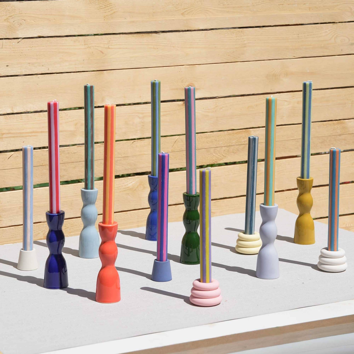 Gestreifte Dinnerkerzen, 24 cm – Fairtrade, 4er-Set: Mixed Set / Colours Contrast 3