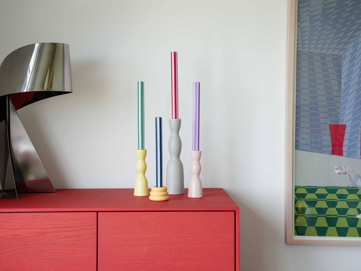 Streifen-Dinnerkerze Pfirsichrosa//Weiß