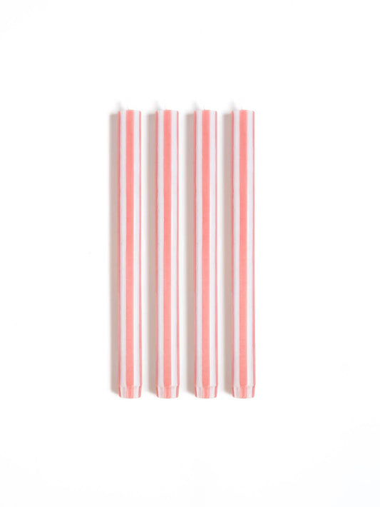 Streifen-Dinnerkerze Pfirsichrosa//Weiß