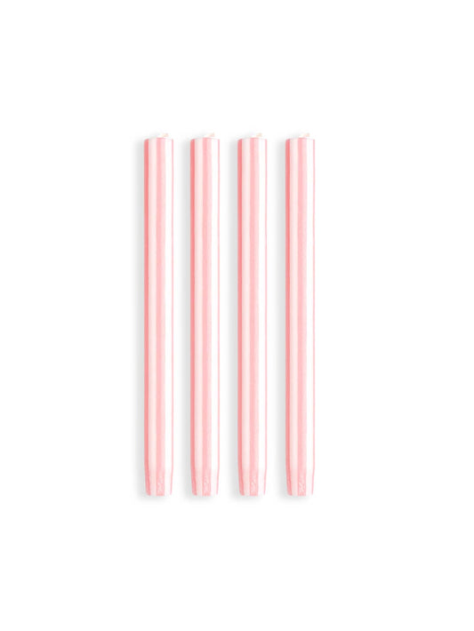 Gestreifte Dinnerkerzen, 24 cm – Fairtrade, 4er-Set: Flach Rosa / Weiß