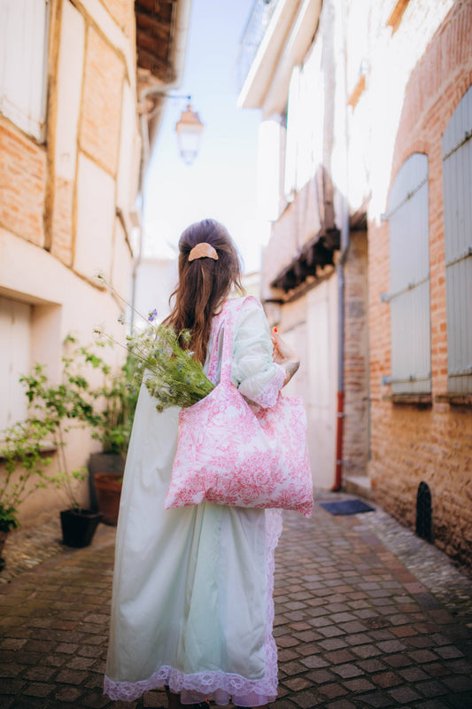 Baumwoll-Totebag Toile-de-Jouy rosa