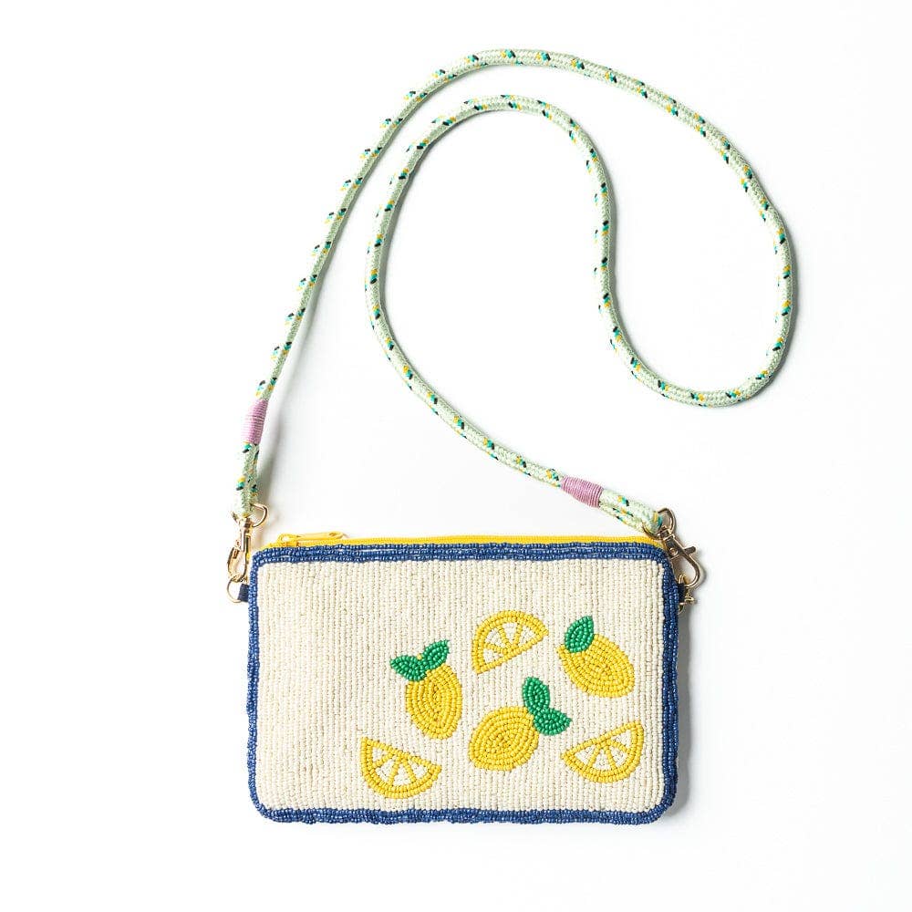 Leila Lemons Saatperlen-Clutch mit Riemen