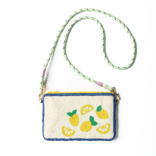 Leila Lemons Saatperlen-Clutch mit Riemen