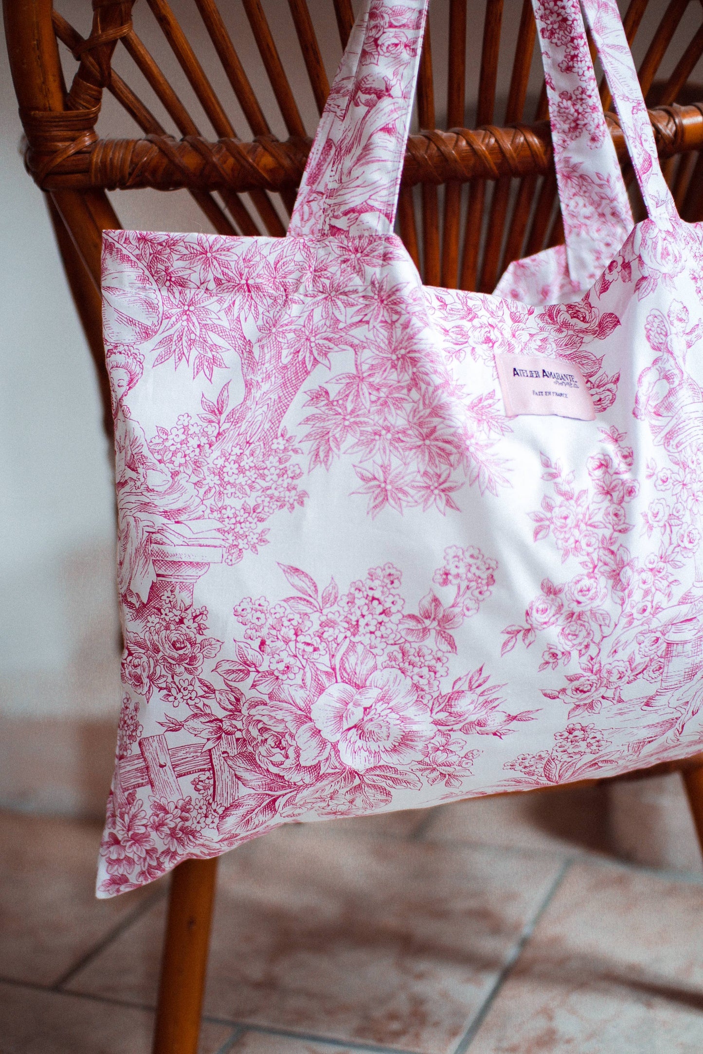 Baumwoll-Totebag Toile-de-Jouy rosa