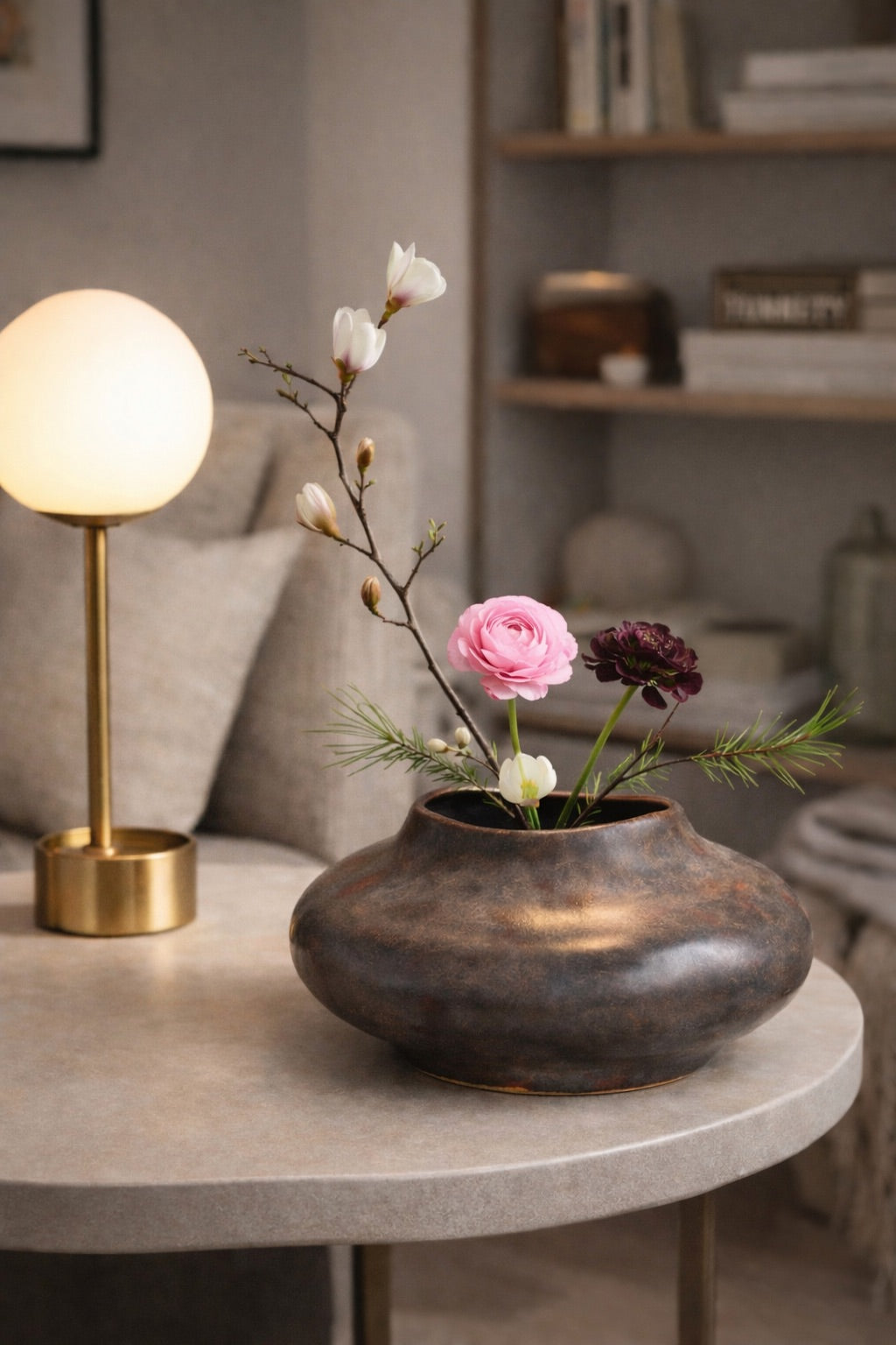 Ikebana Keramikvase  – Braun / Rost | 12 cm