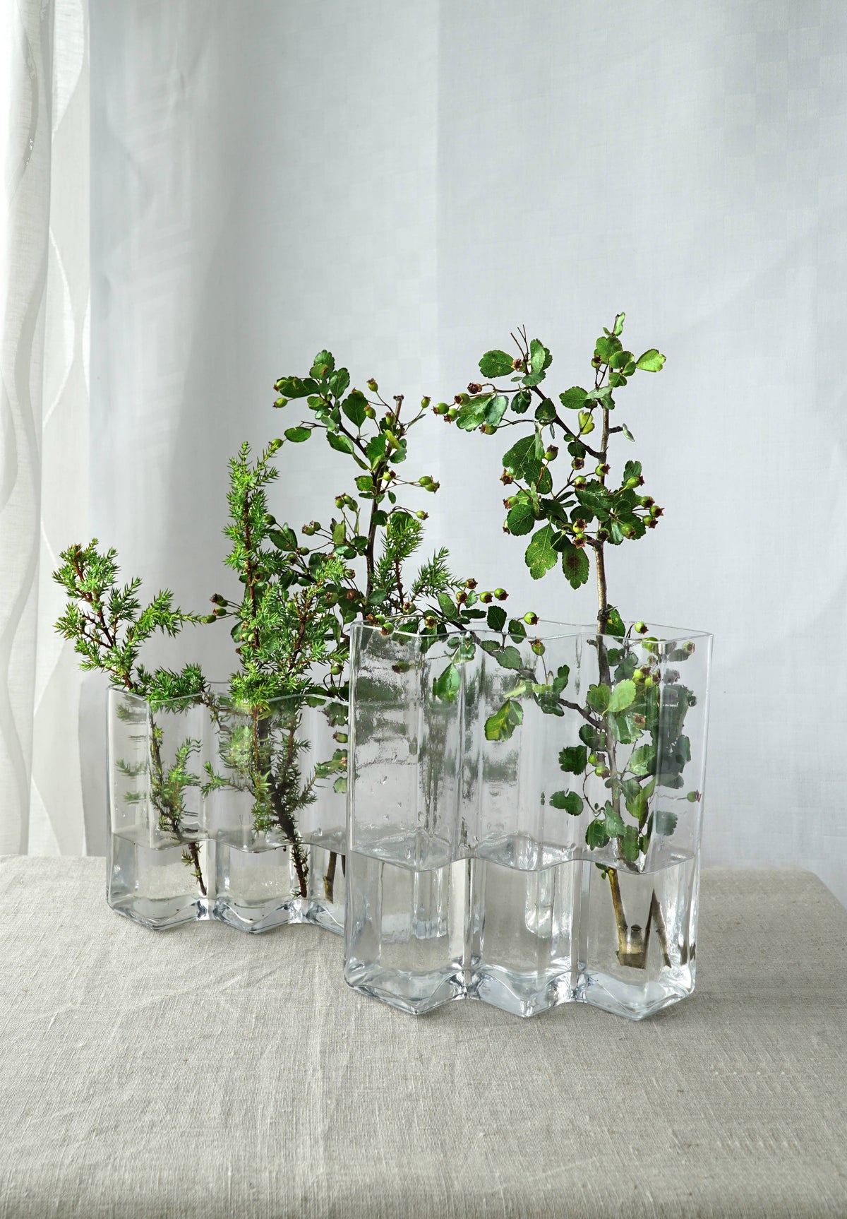 Row Vase vier: Klares Glas