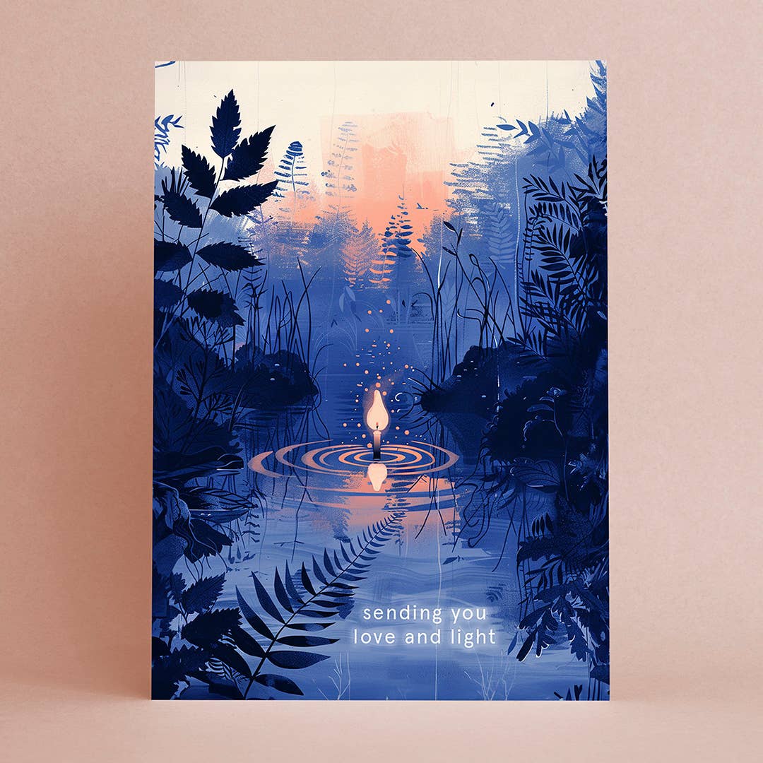 Grusskarte „Sending you love and light“ – Liebevolle Karte mit Kerzenmotiv (A6)