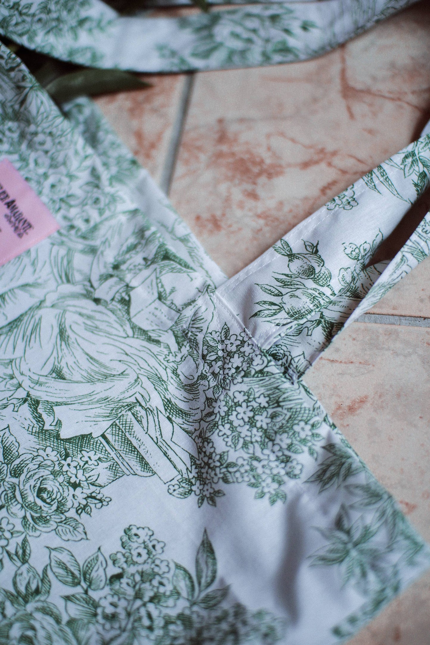 Baumwolltasche Toile de Jouy Grün