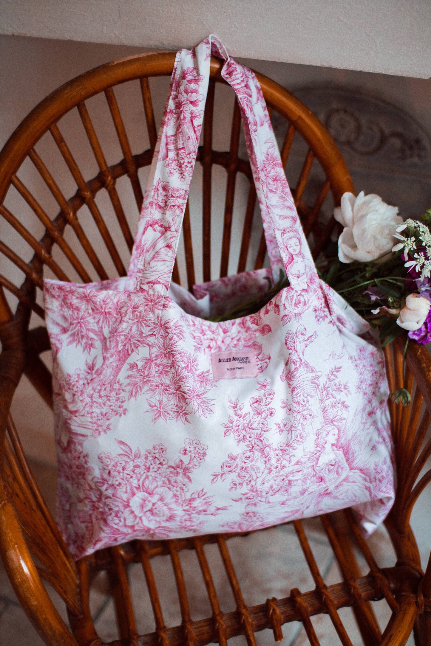 Baumwoll-Totebag Toile-de-Jouy rosa