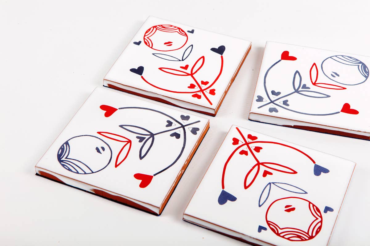Hora Untersetzer – 4er-Set, handbedruckt, 10 x 10 cm