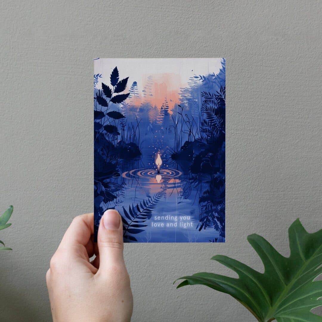 Grusskarte „Sending you love and light“ – Liebevolle Karte mit Kerzenmotiv (A6)
