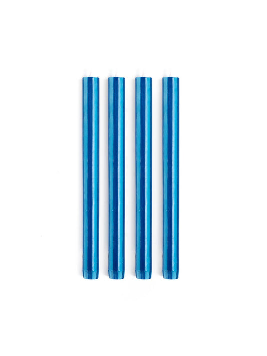 Gestreifte Dinnerkerzen, 24 cm – Fairtrade, 4er-Set: Marineblau / Aquablau