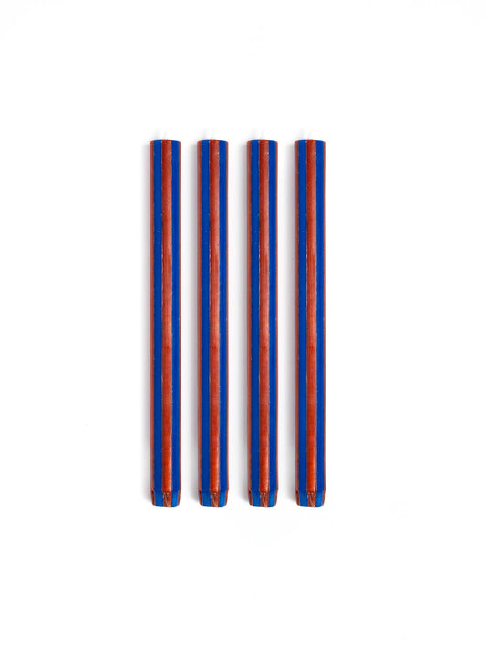 Streifen-Dinnerkerze Indigoblau//Terrakotta