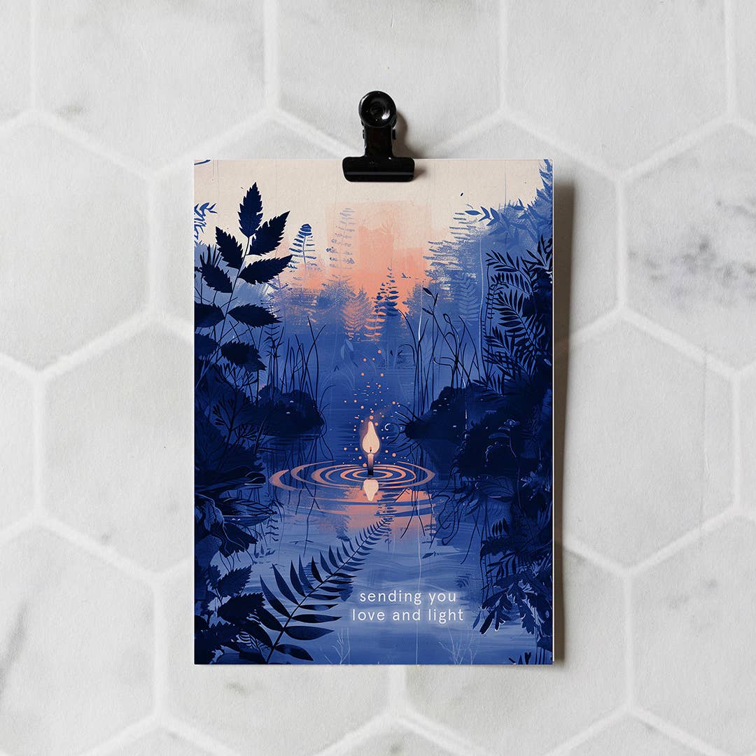 Grusskarte „Sending you love and light“ – Liebevolle Karte mit Kerzenmotiv (A6)