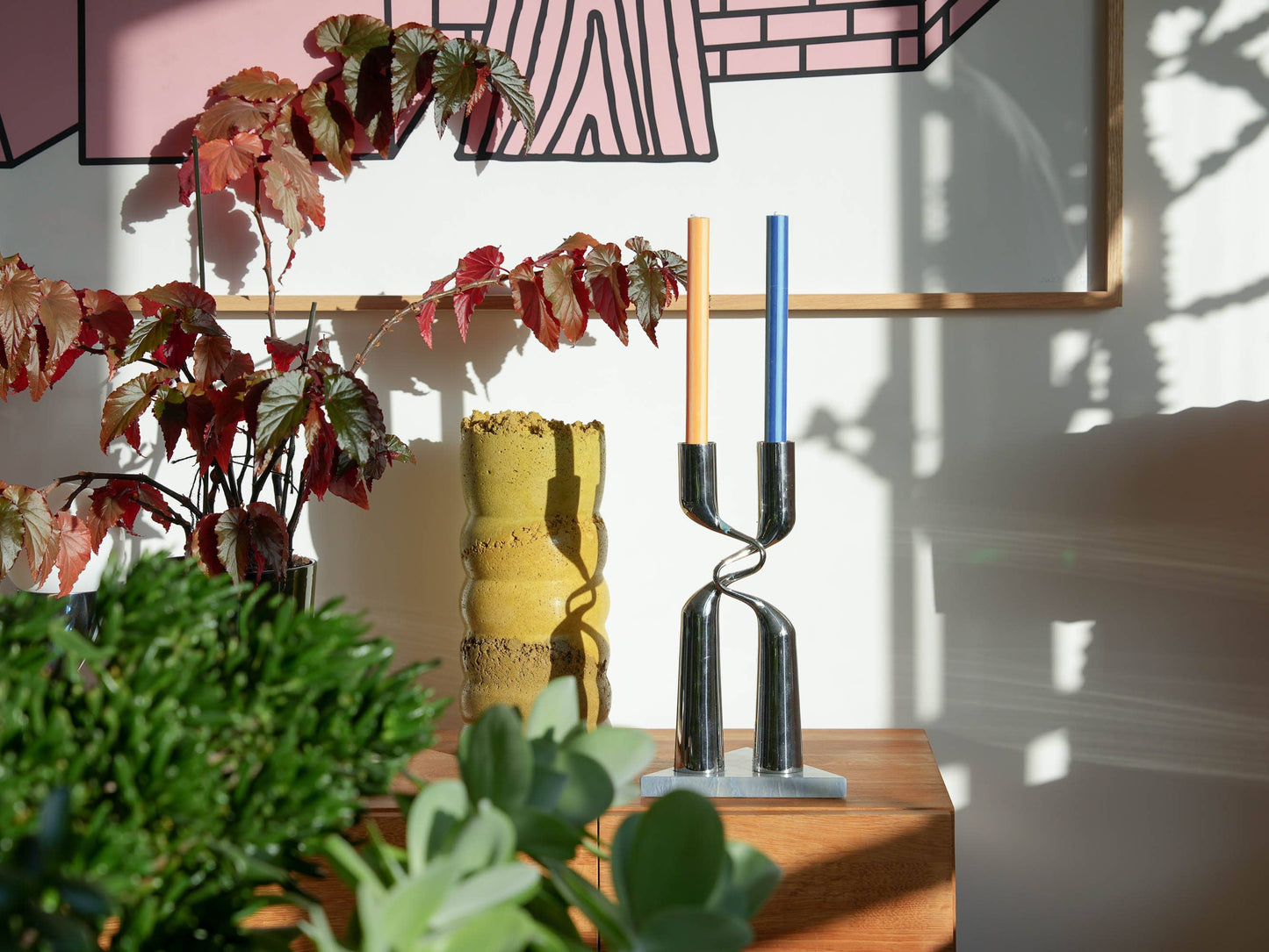 Streifen-Dinnerkerze Indigoblau//Terrakotta