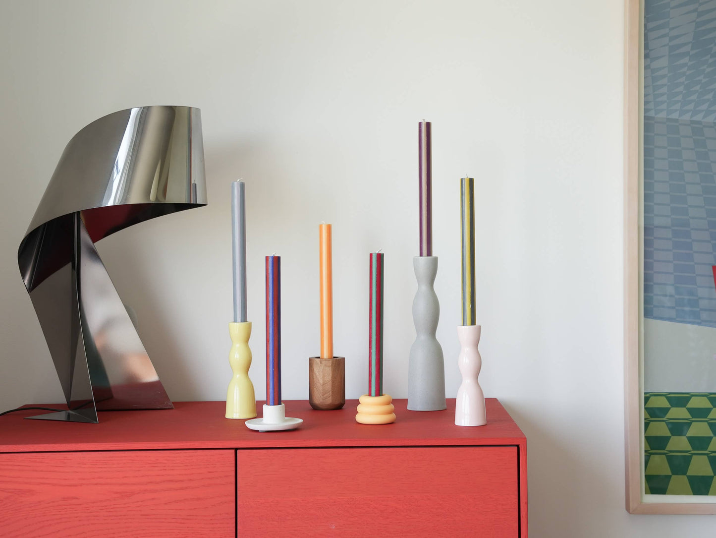 Streifen-Dinnerkerze Pfirsichrosa//Weiß