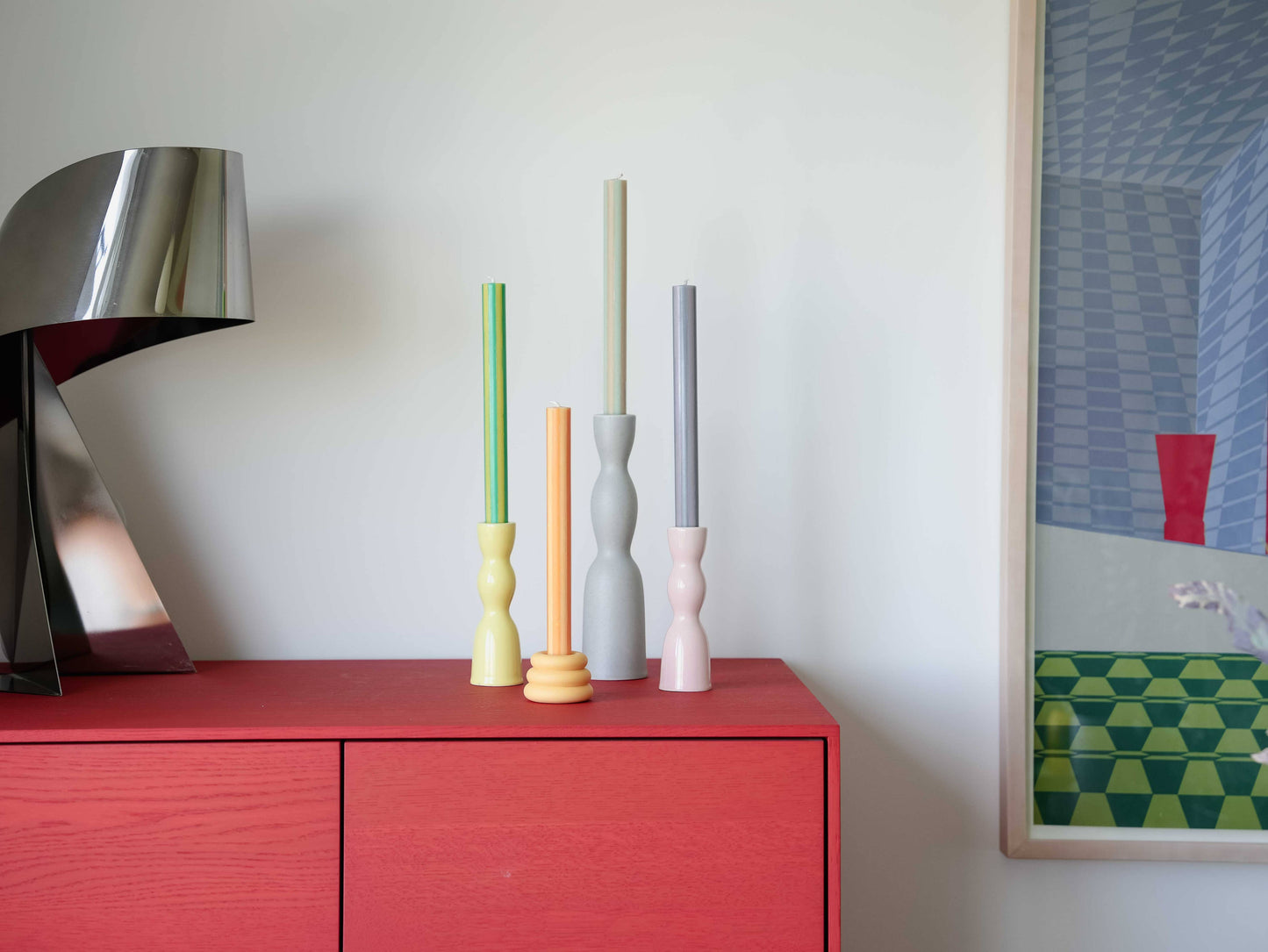 Streifen-Dinnerkerze Indigoblau//Terrakotta