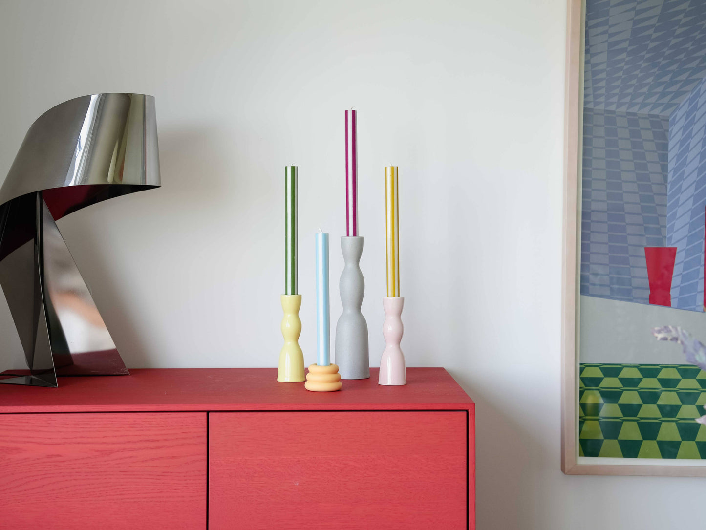 Streifen-Dinnerkerze  Racing Rot//Grün