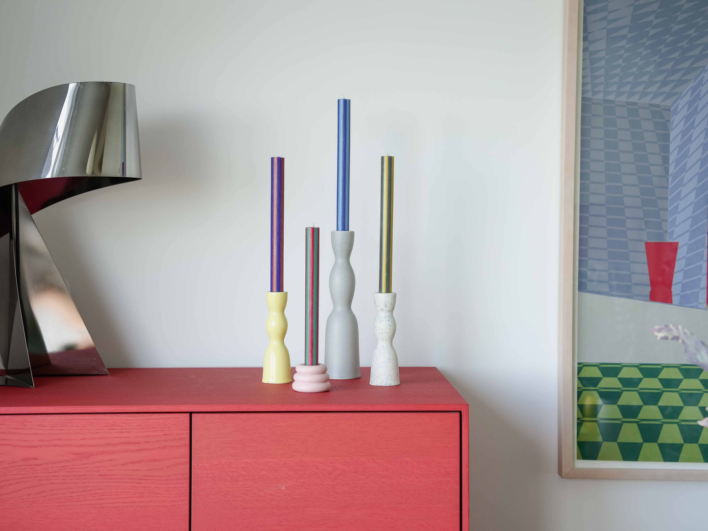 Streifen-Dinnerkerze Pfirsichrosa//Weiß